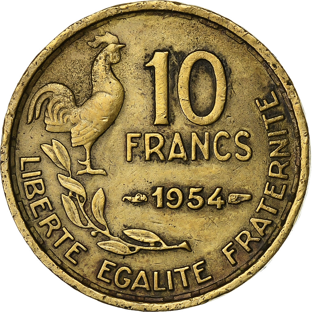 Frankreich, 10 Francs, Guiraud, 1954, Paris, Aluminum-Bronze, S+, Gadoury:812