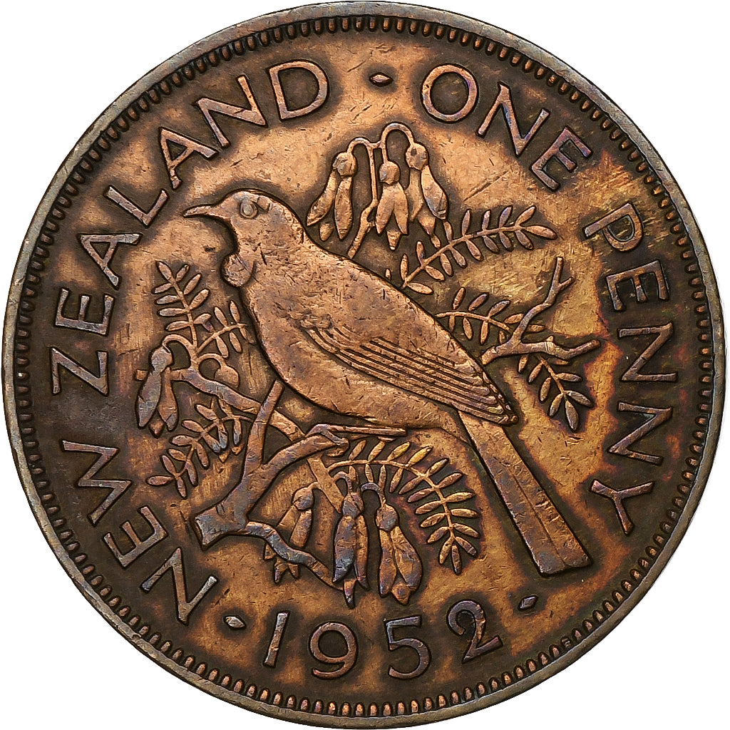 New Zealand, George VI, Penny, 1952, Bronze, AU(50-53), KM:21