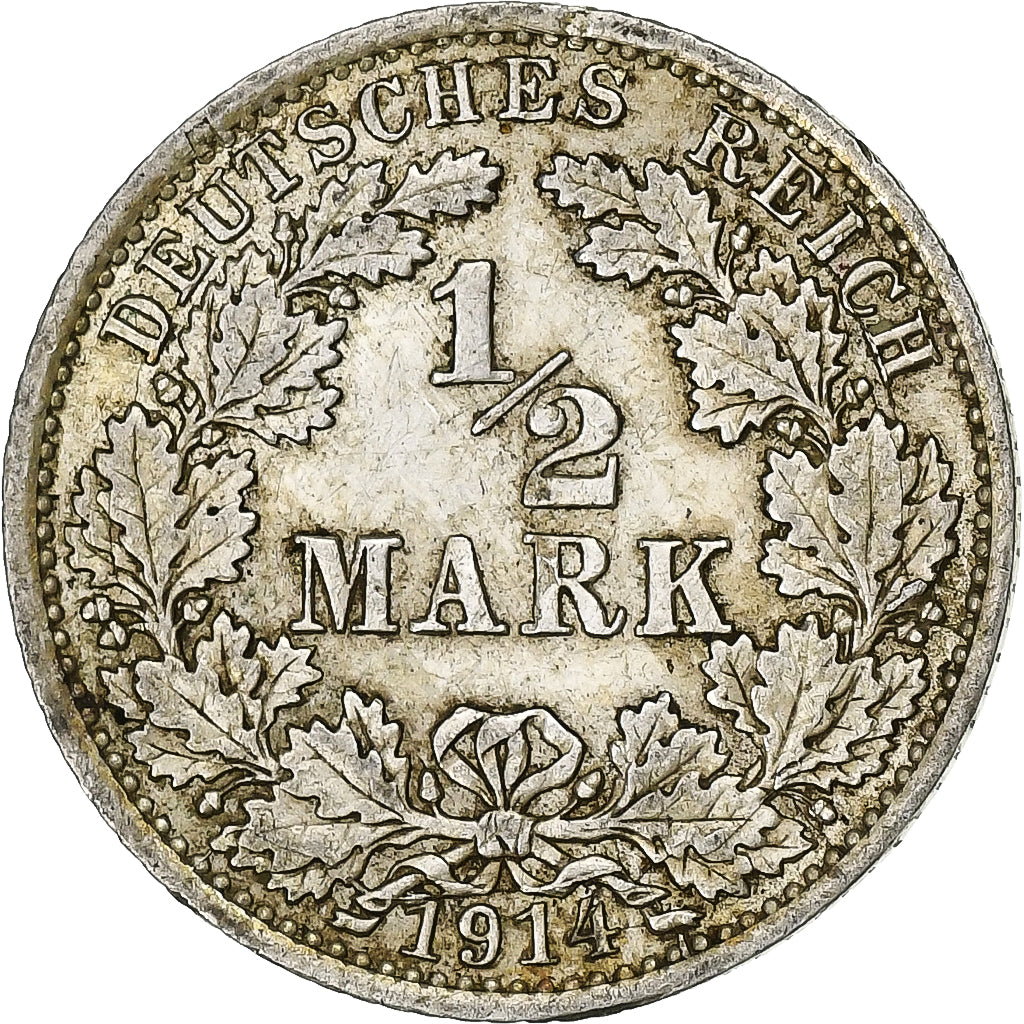 GERMANIA - IMPERO, Wilhelm II, 1/2 Mark, 1914, Berlin, Argento, BB, KM:17