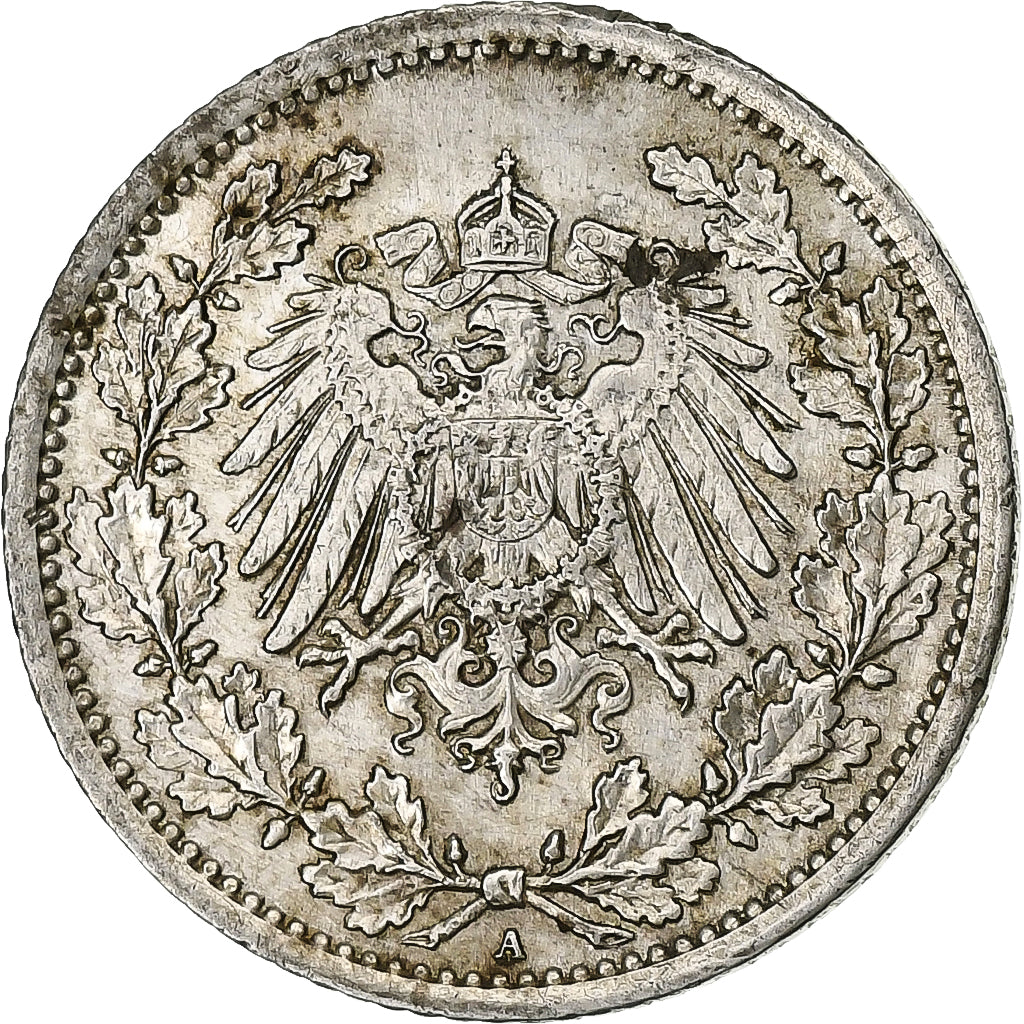 ALEMANIA - IMPERIO, Wilhelm II, 1/2 Mark, 1916, Berlin, Plata, MBC, KM:17