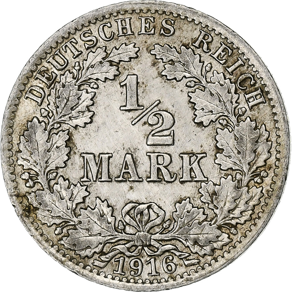 ALEMANIA - IMPERIO, Wilhelm II, 1/2 Mark, 1916, Berlin, Plata, MBC, KM:17