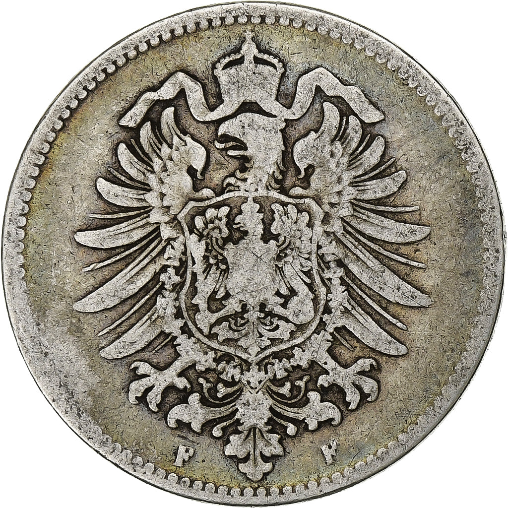 DUITSLAND - KEIZERRIJK, Wilhelm I, Mark, 1875, Stuttgart, Zilver, FR+, KM:7