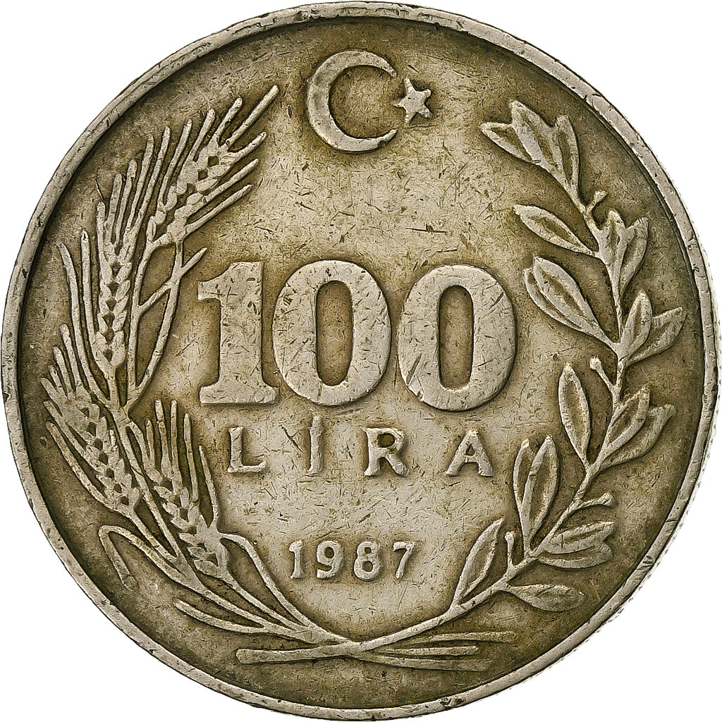 Turkey, 100 Lira, 1987, Copper-Nickel-Zinc, EF(40-45), KM:967