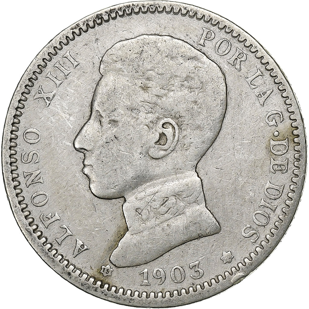 Spain, Alfonso XIII, Peseta, 1903, Valencia, Silver, VF(30-35), KM:721