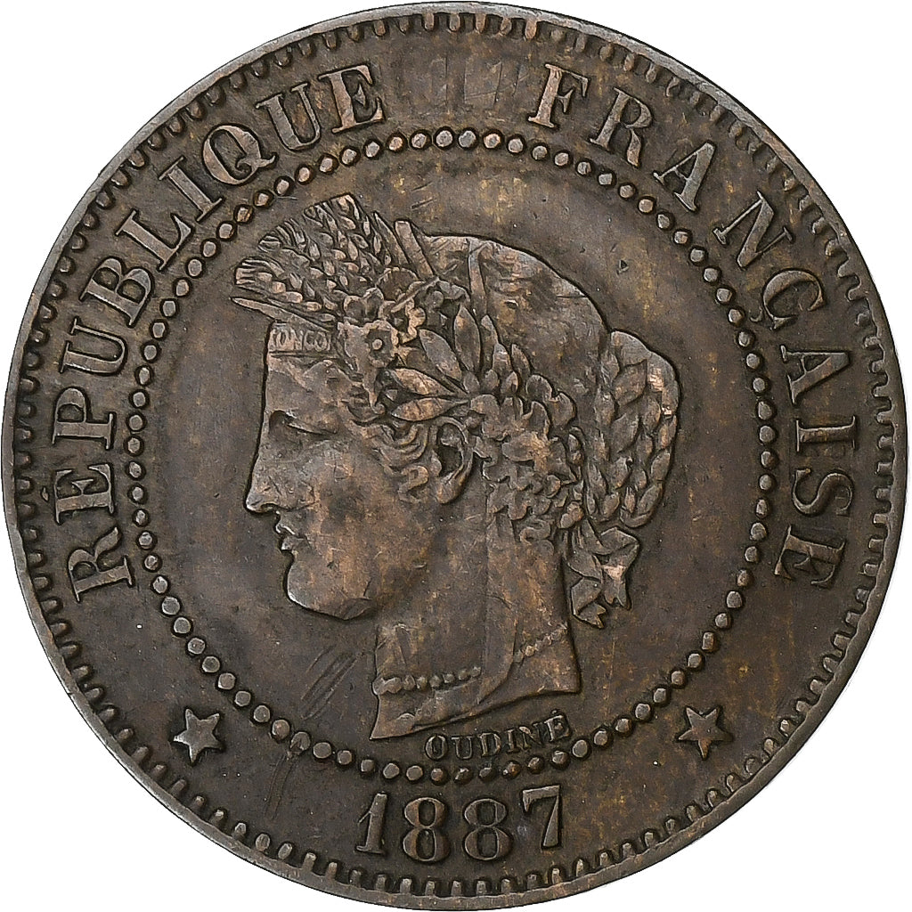 France, 2 Centimes, Cérès, 1887, Paris, Bronze, EF(40-45), Gadoury:105