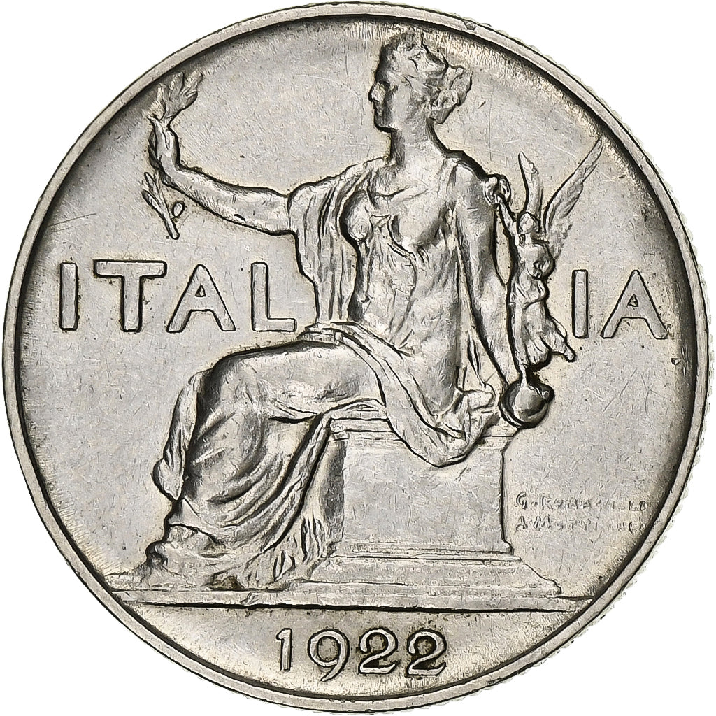 Itália, Vittorio Emanuele III, Lira, 1922, Rome, Níquel, AU(55-58), KM:62