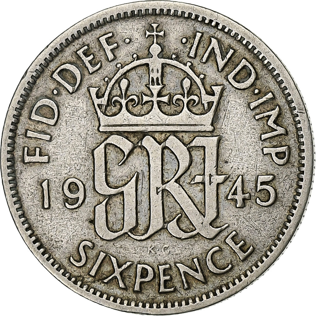 Wielka Brytania, George VI, 6 Pence, 1945, Srebro, EF(40-45), KM:852