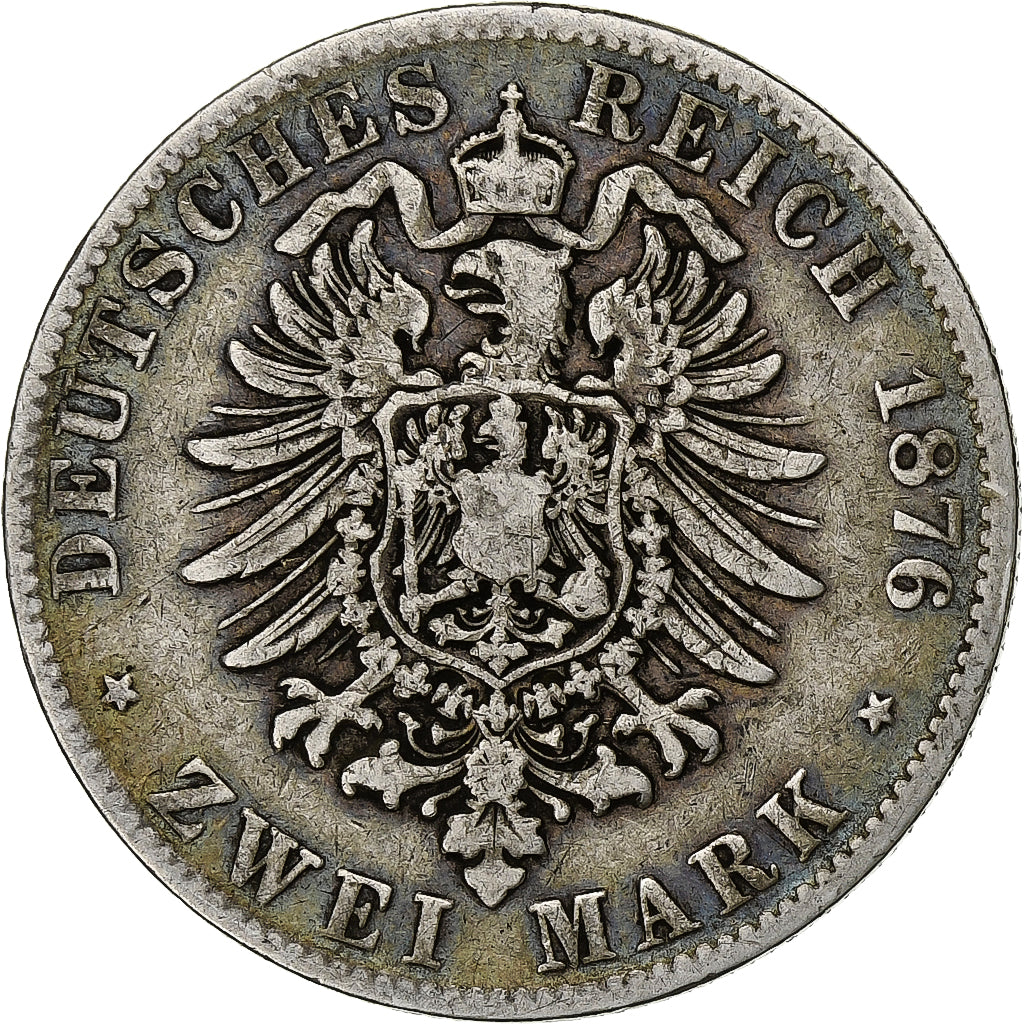 German States, BADEN, Friedrich I, 2 Mark, 1876, Karlsruhe, Silver, VF(30-35)