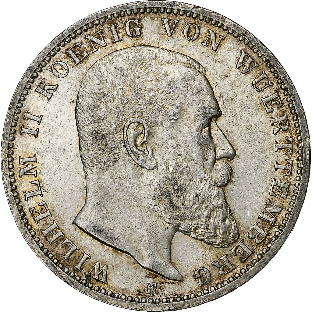 German States, WURTTEMBERG, Wilhelm II, 3 Mark, 1914, Freudenstadt, Silver