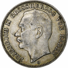 German States, BADEN, Friedrich II, 3 Mark, 1912, Karlsruhe, Silver, EF(40-45)