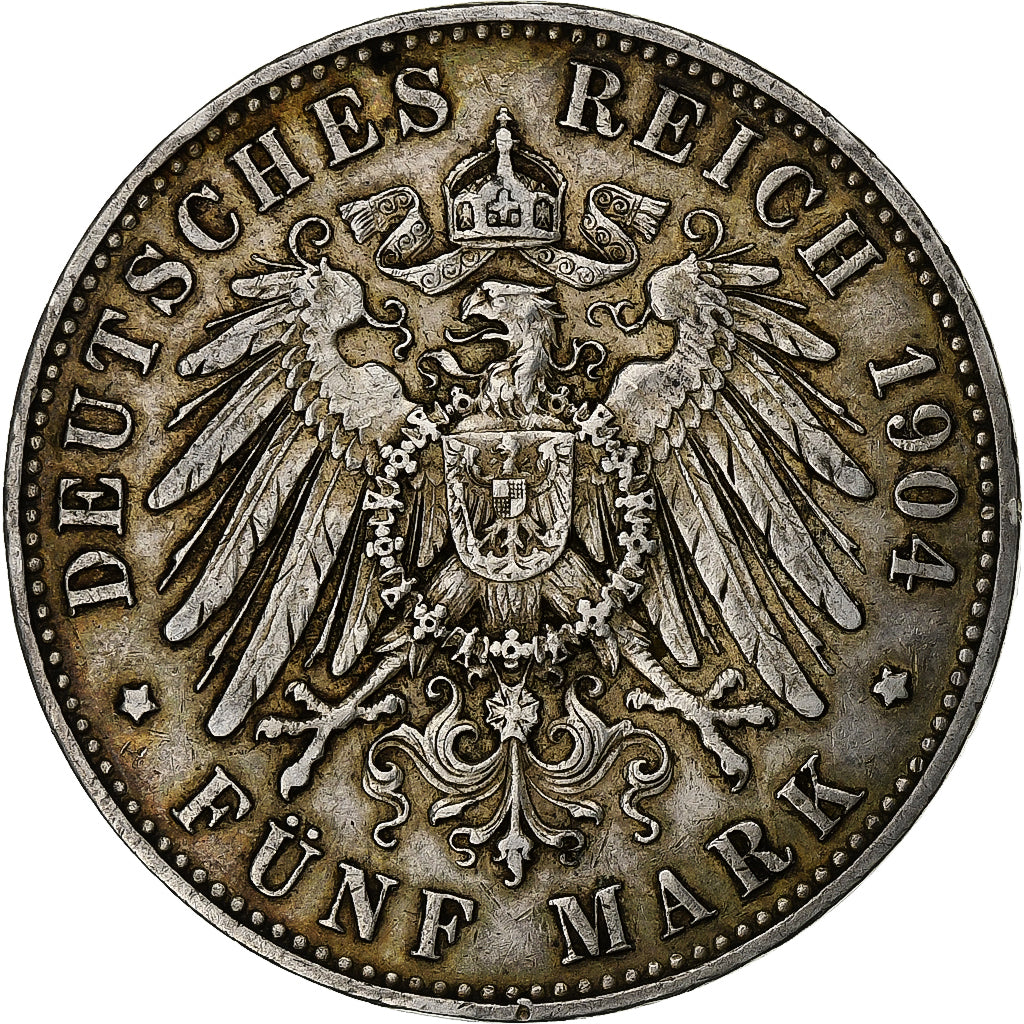 German States, PRUSSIA, Wilhelm II, 5 Mark, 1904, Berlin, Silver, EF(40-45)