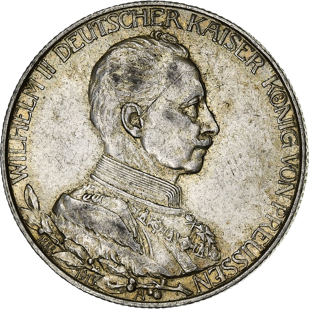 German States, PRUSSIA, Wilhelm II, 2 Mark, 1913, Berlin, Silver, AU(50-53)
