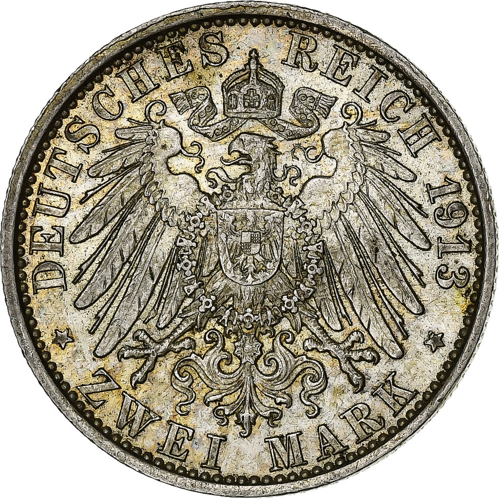 German States, PRUSSIA, Wilhelm II, 2 Mark, 1913, Berlin, Silver, AU(50-53)