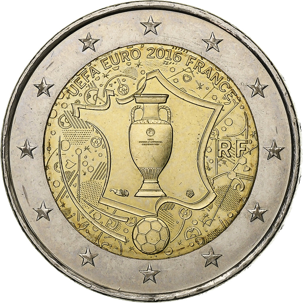 Francia, 2 Euro, UEFA Euro 2016, 2016, Pessac, Bimetálico, EBC, Gadoury:23