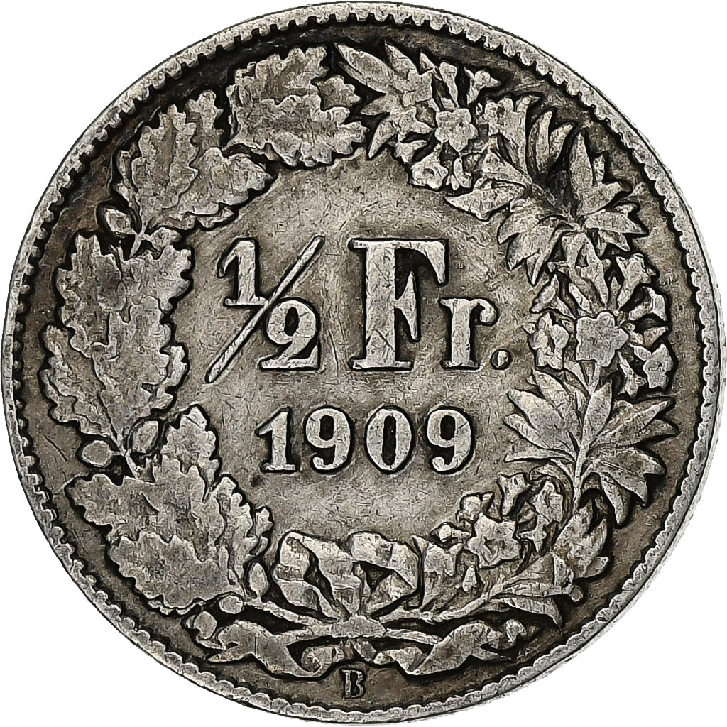 Switzerland, 1/2 Franc, 1909, Bern, Silver, EF(40-45), KM:23