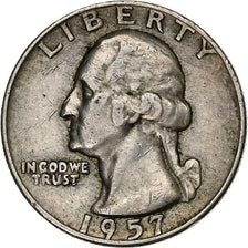 Stati Uniti, Quarter, Washington Quarter, 1957, U.S. Mint, Argento, BB, KM:164