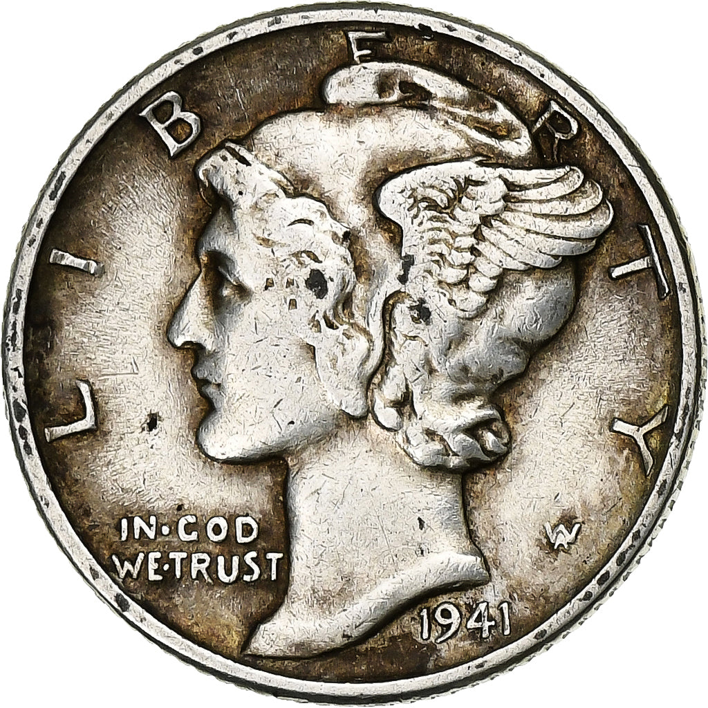 États-Unis, Dime, Mercury Dime, 1941, U.S. Mint, Argent, TTB, KM:140
