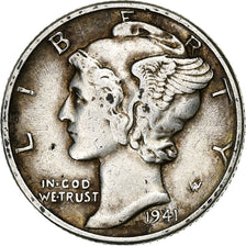 Stati Uniti, Dime, Mercury Dime, 1941, U.S. Mint, Argento, BB, KM:140