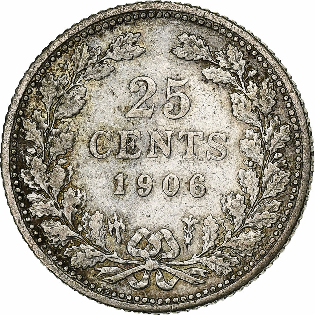 Países Baixos, Wilhelmina I, 25 Cents, 1906, Prata, VF(30-35), KM:120.2