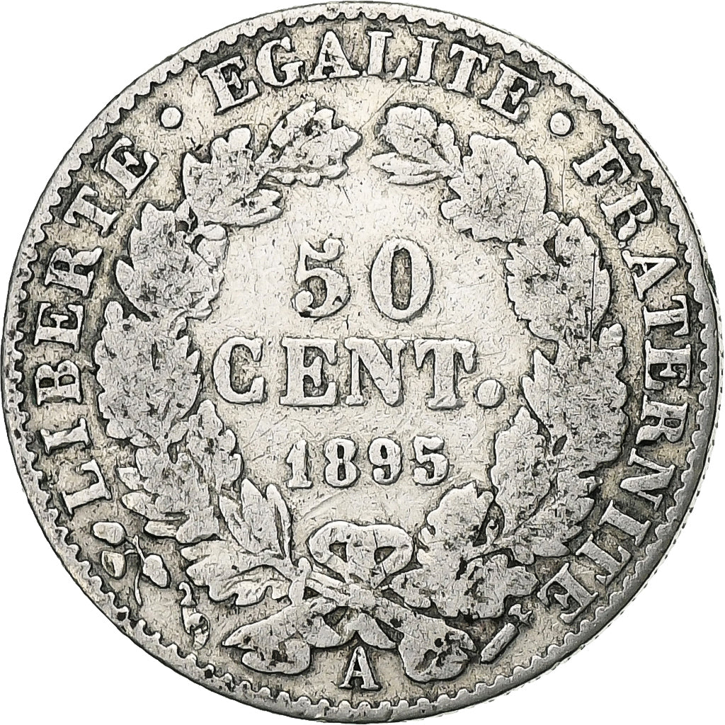 França, 50 Centimes, Cérès, 1895, Paris, Prata, VF(20-25), Gadoury:419a