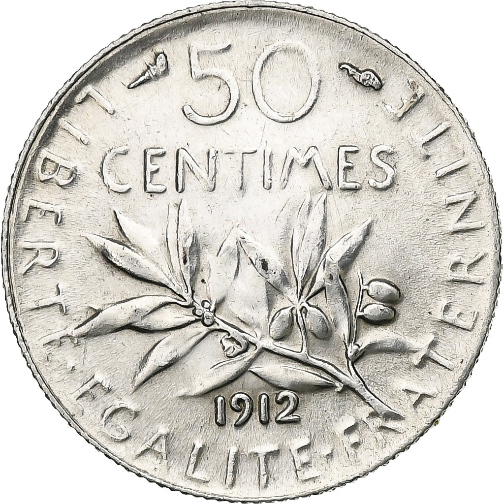 Frankreich, 50 Centimes, Semeuse, 1912, Paris, Silber, SS+, Gadoury:420, KM:854