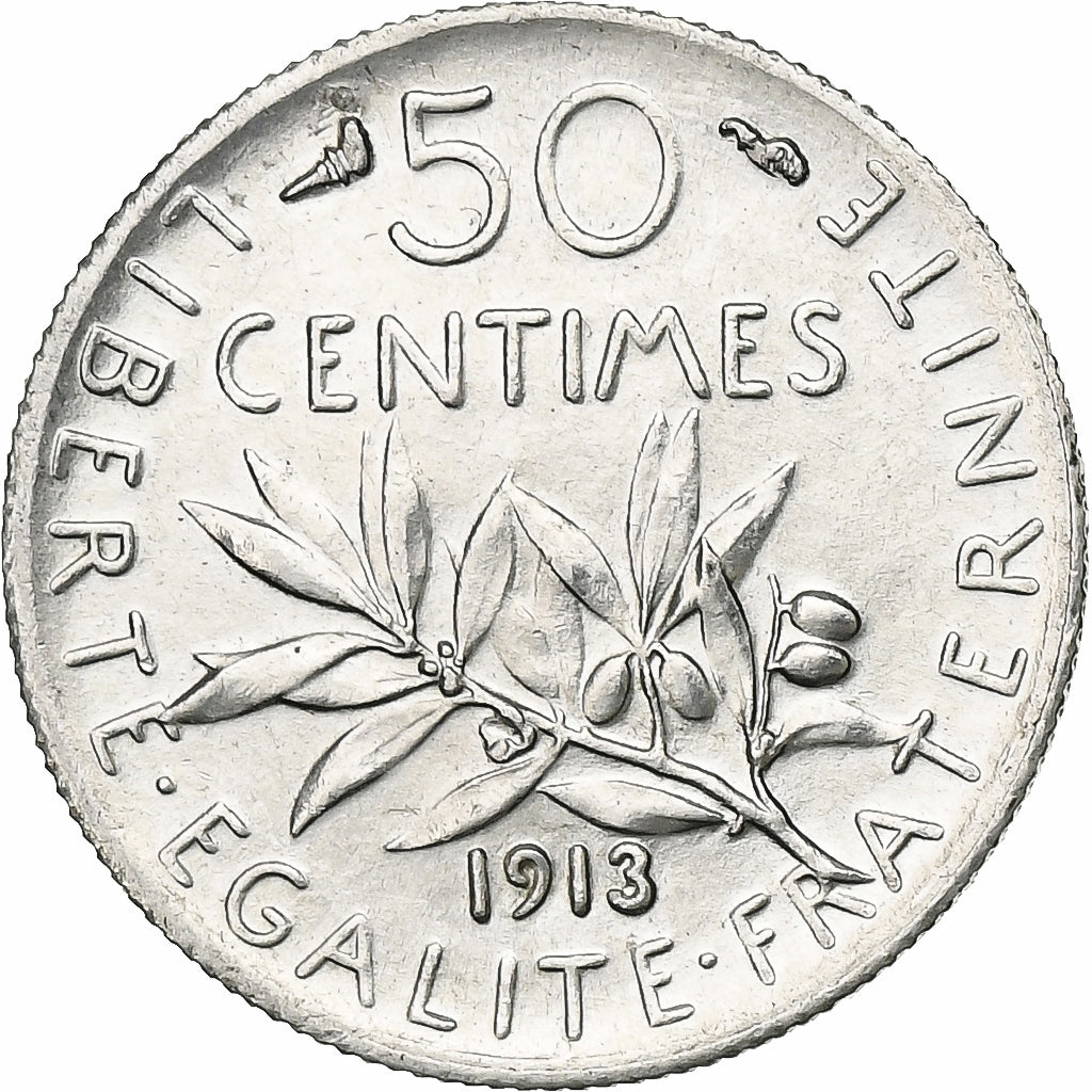 Frankreich, 50 Centimes, Semeuse, 1913, Paris, Silber, SS+, Gadoury:420, KM:854
