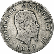 Italy, Vittorio Emanuele II, Lira, 1867, Milan, Silver, VF(20-25), KM:5a.1