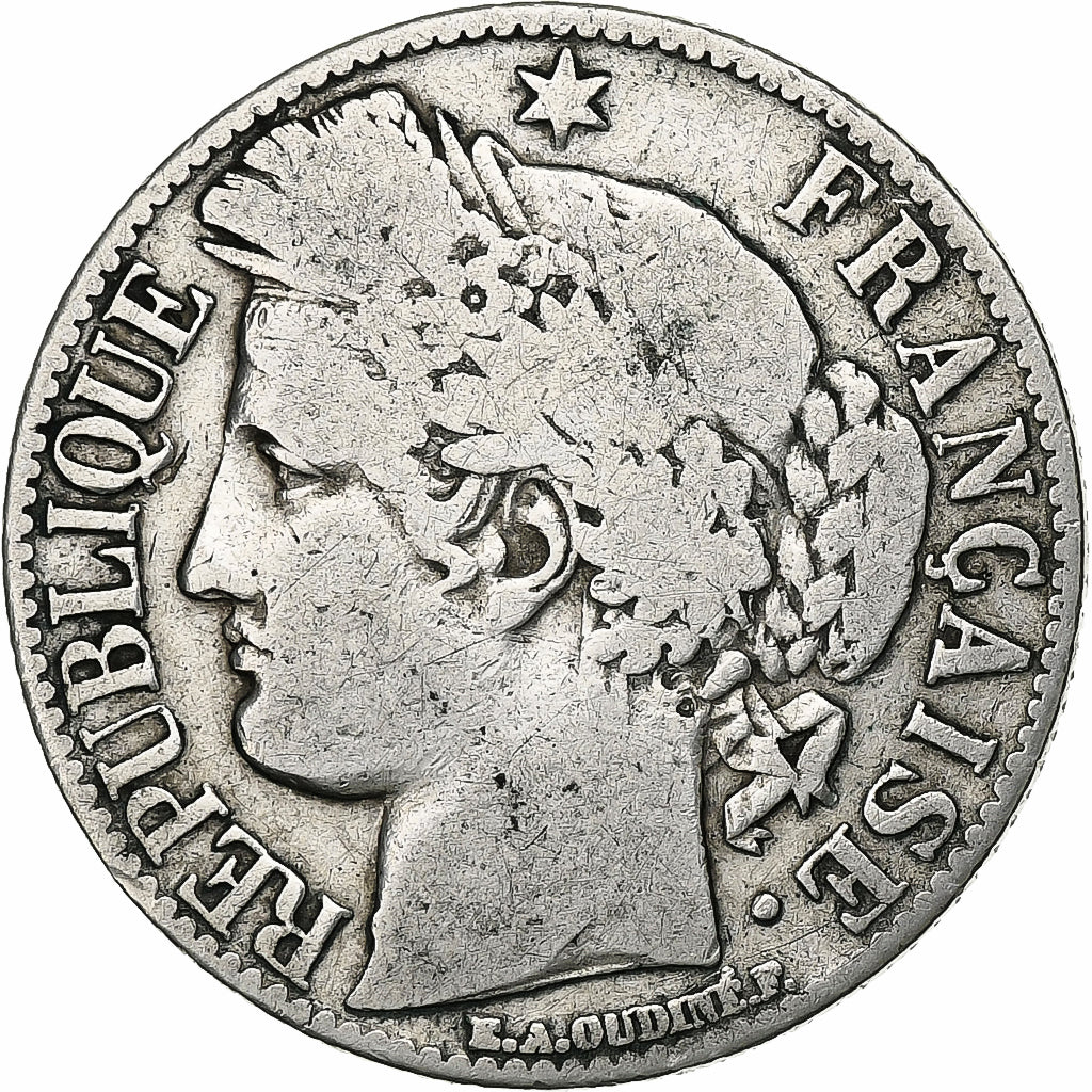 Francia, Franc, Cérès, 1872, Bordeaux, Plata, BC, Gadoury:465a, KM:822.2
