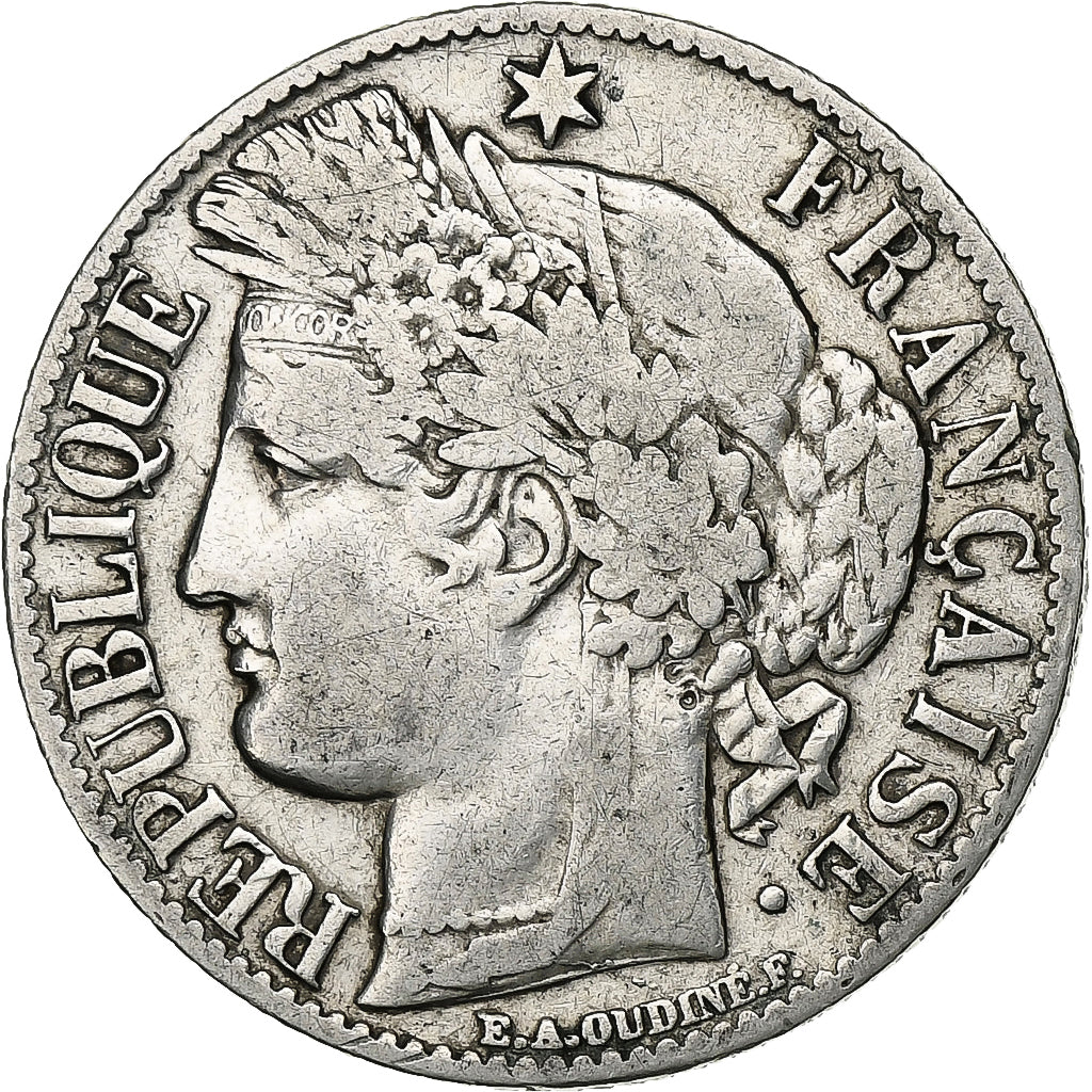 France, Franc, Cérès, 1871, Bordeaux, Argent, TB, Gadoury:465, KM:822.2