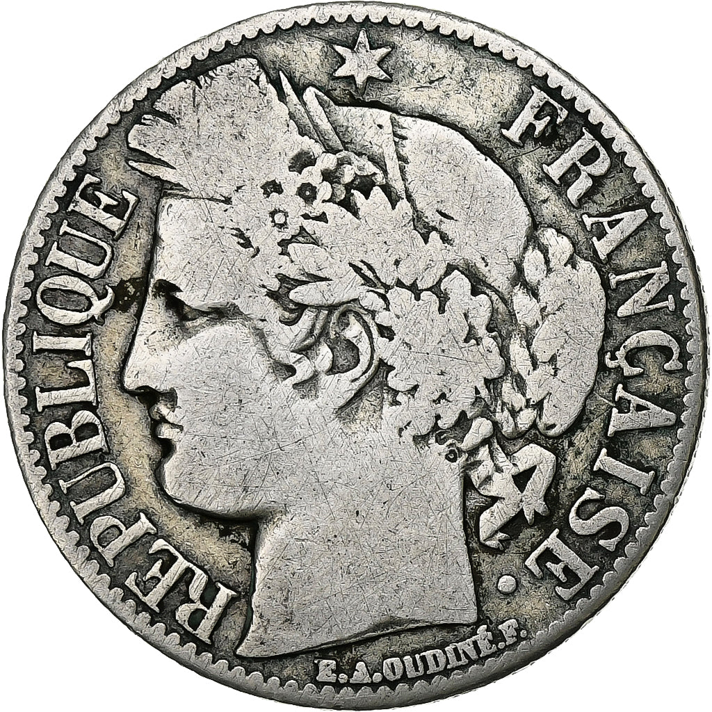 France, Franc, Cérès, 1872, Paris, Silver, F(12-15), Gadoury:465a, KM:822.1