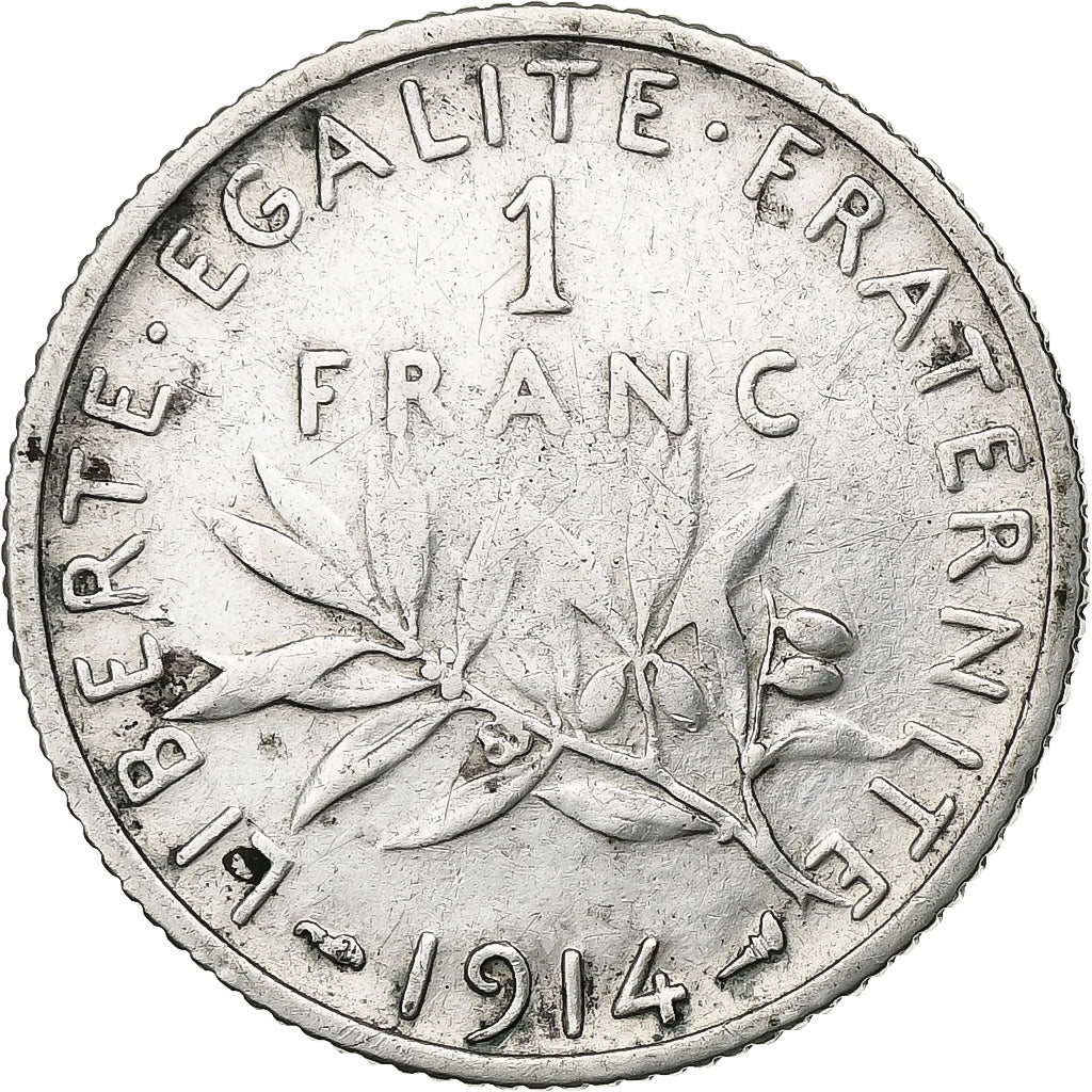 France, Franc, Semeuse, 1914, Paris, Silver, VF(20-25), Gadoury:467, KM:844.1