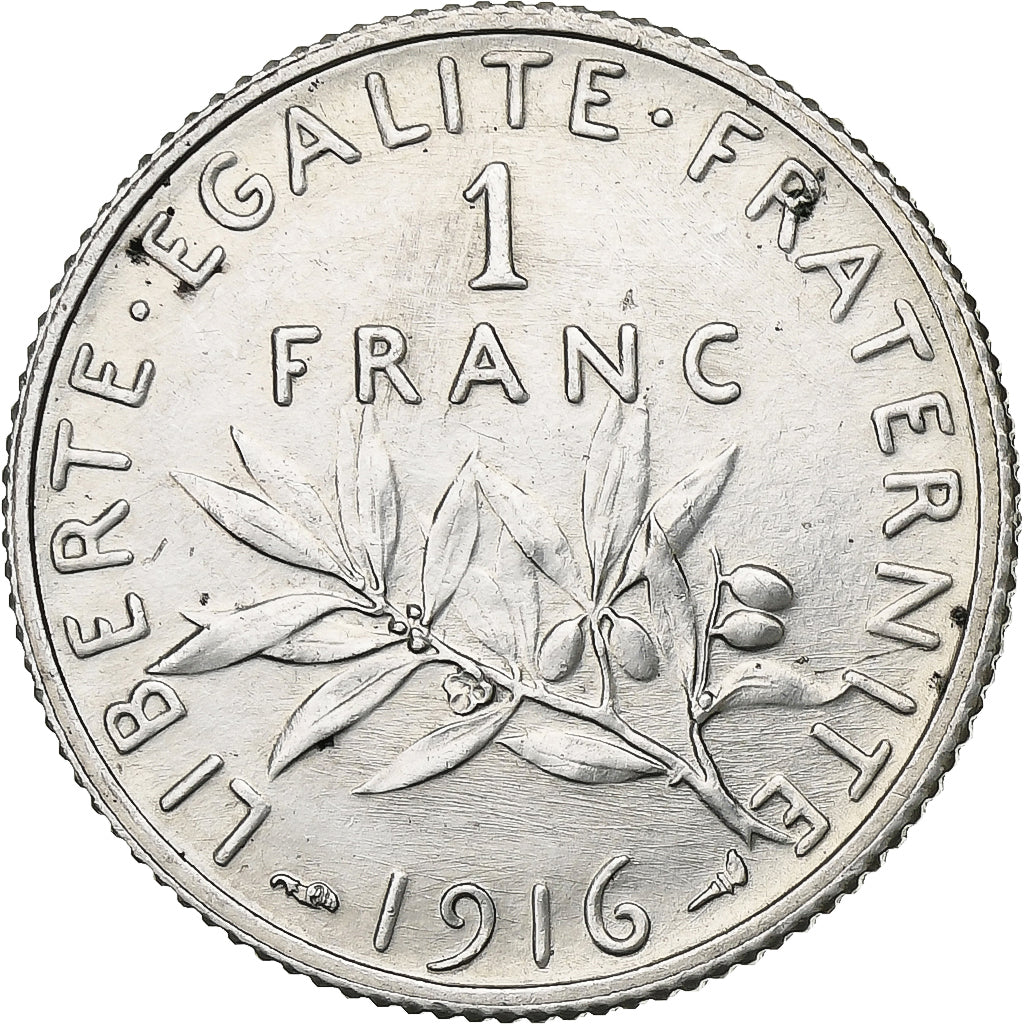 France, Franc, Semeuse, 1916, Paris, Silver, AU(50-53), Gadoury:467, KM:844.1