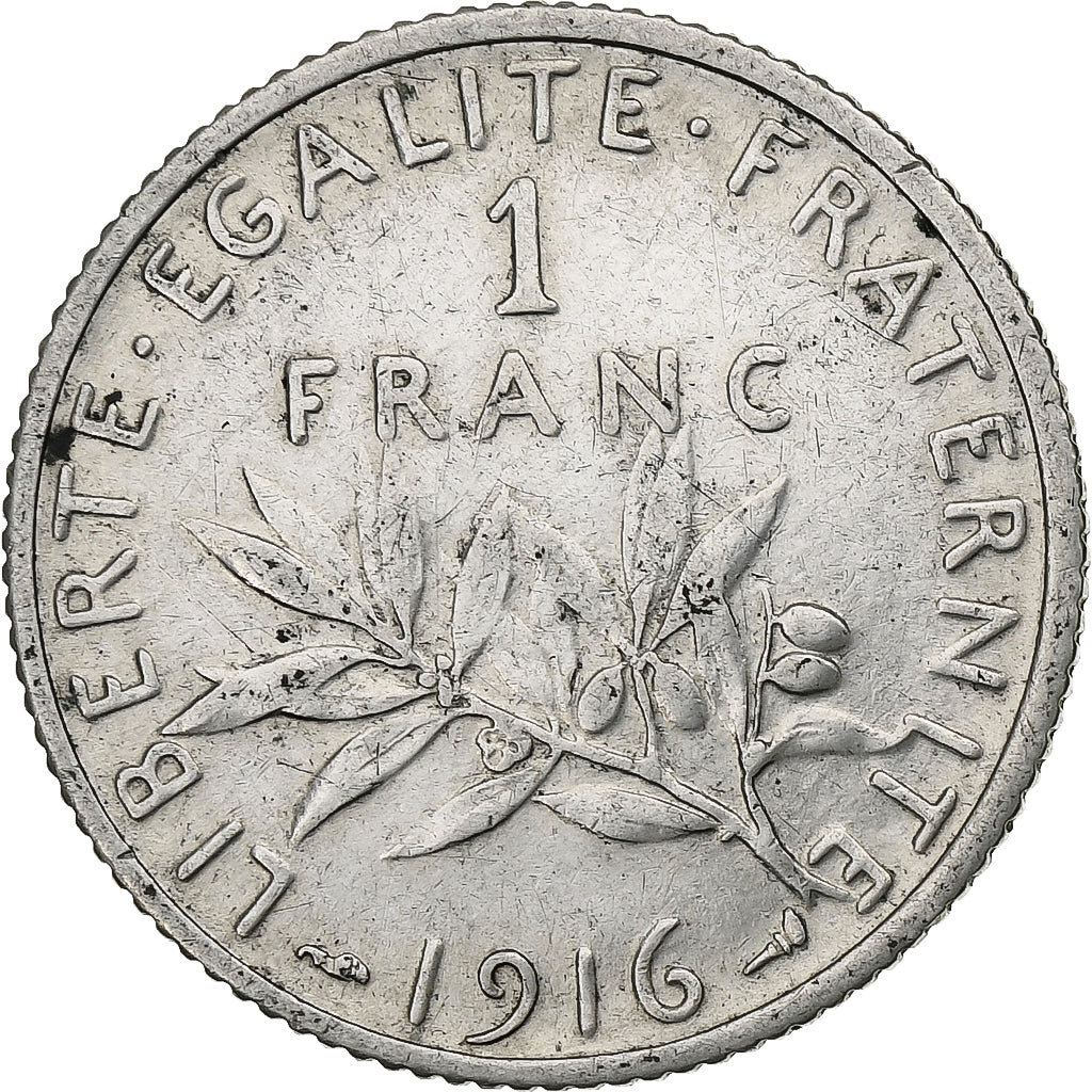 Frankrijk, Franc, Semeuse, 1916, Paris, Zilver, ZF+, Gadoury:467, KM:844.1
