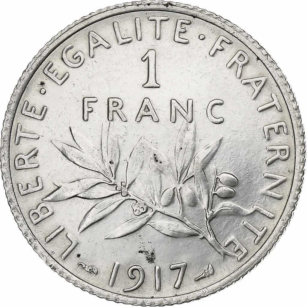 France, Franc, Semeuse, 1917, Paris, Silver, AU(50-53), Gadoury:467, KM:844.1