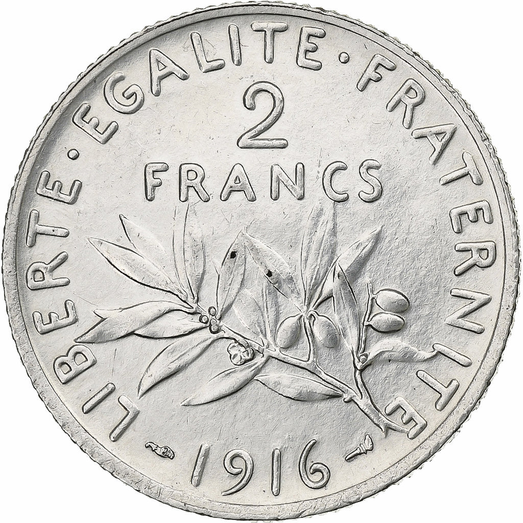 France, 2 Francs, Semeuse, 1916, Paris, Silver, AU(50-53), Gadoury:532, KM:845.1