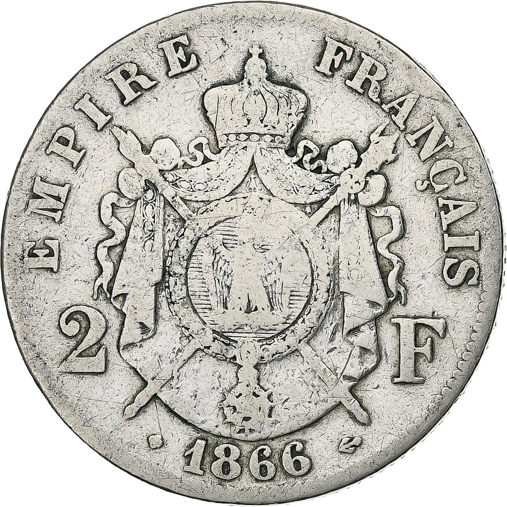 Frankreich, Napoleon III, 2 Francs, 1866, Strasbourg, Silber, S, Gadoury:527