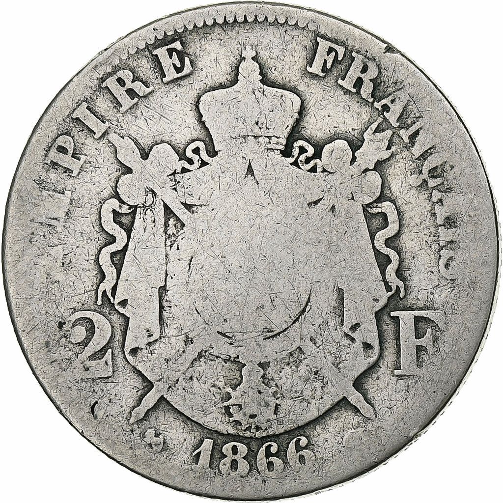 Frankreich, Napoleon III, 2 Francs, 1866, Bordeaux, Silber, SGE+, Gadoury:527
