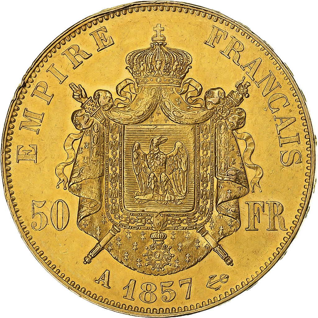 France, Napoleon III, 50 Francs, 1857, Paris, Gold, AU(55-58), Gadoury:1111