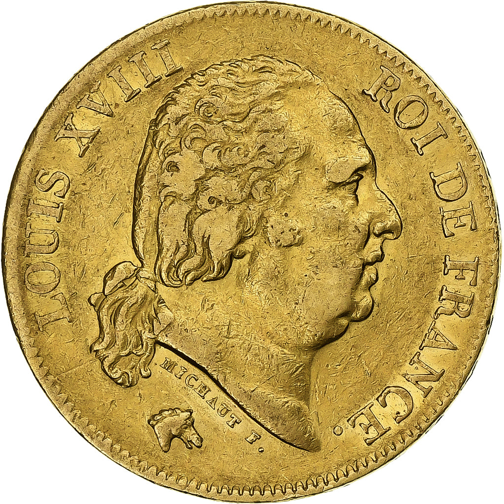 France, Louis XVIII, 40 Francs, 1818, Lille, Gold, AU(50-53), Gadoury:1092