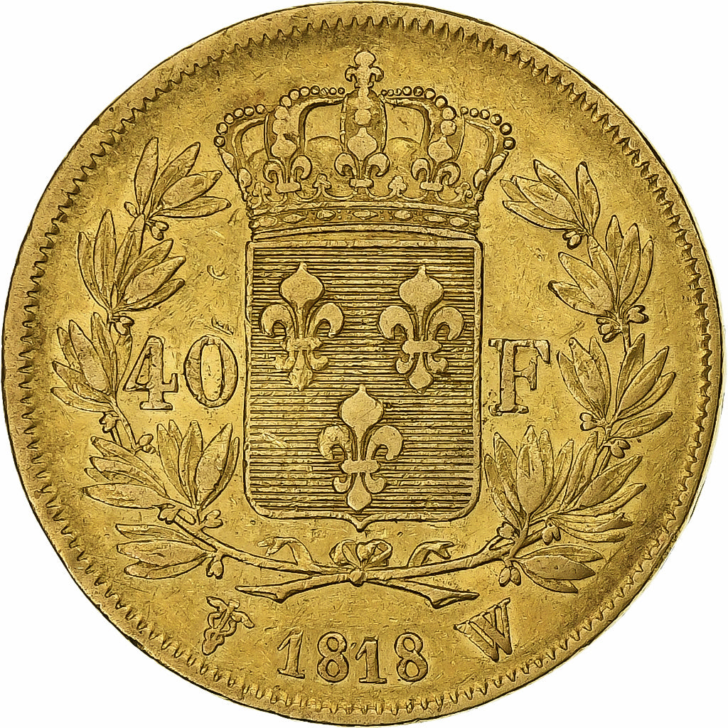 France, Louis XVIII, 40 Francs, 1818, Lille, Gold, AU(50-53), Gadoury:1092