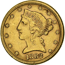 United States, $5, Half Eagle, Coronet Head, 1882, U.S. Mint, Gold, AU(50-53)