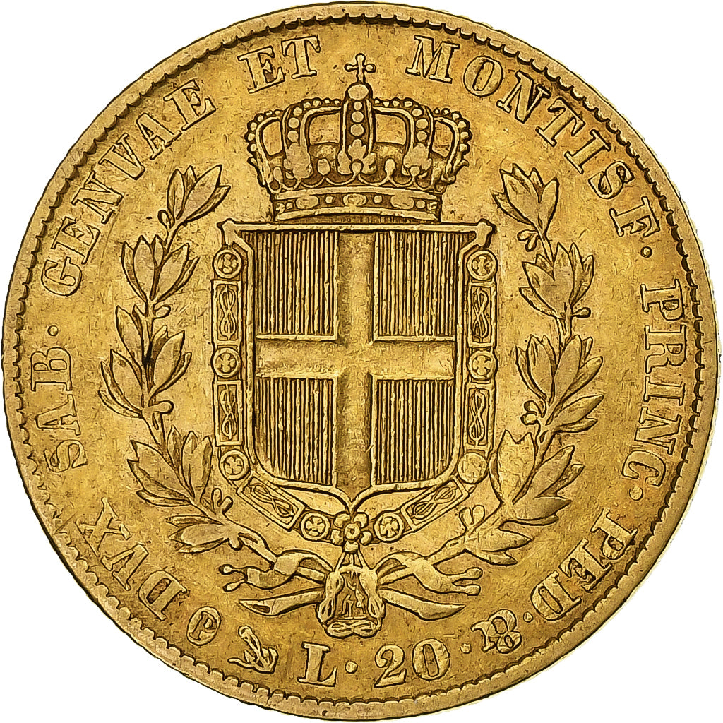 DEPARTAMENTY WŁOSKIE, SARDINIA, Carlo Alberto, 20 Lire, 1840, Genoa, Złoto