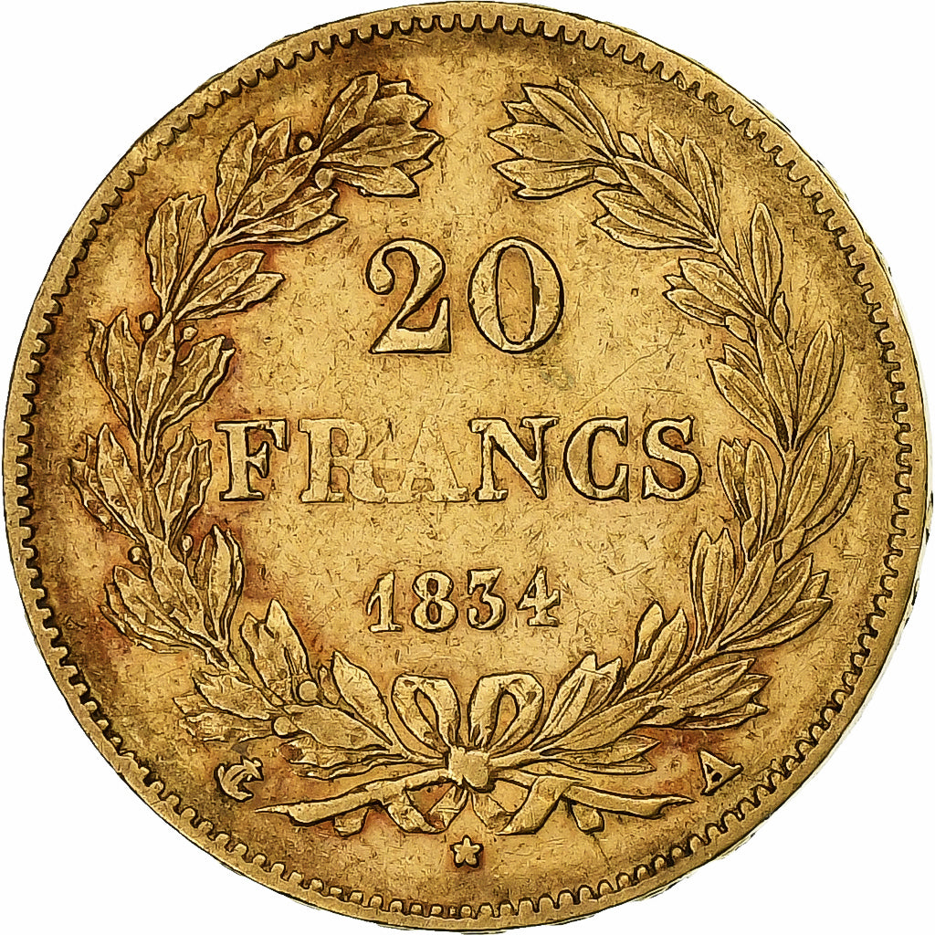 Frankreich, Louis-Philippe, 20 Francs, 1834, Paris, Gold, SS, Gadoury:1031
