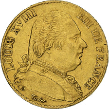France, Louis XVIII, 20 Francs, 1814, Paris, Gold, AU(50-53), Gadoury:1026