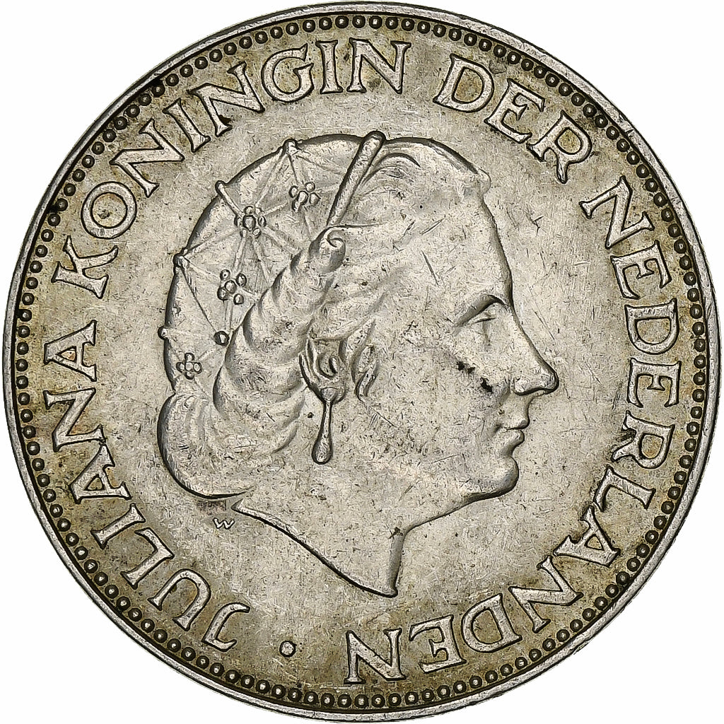 Netherlands, Juliana, 2-1/2 Gulden, 1959, Silver, AU(50-53), KM:185