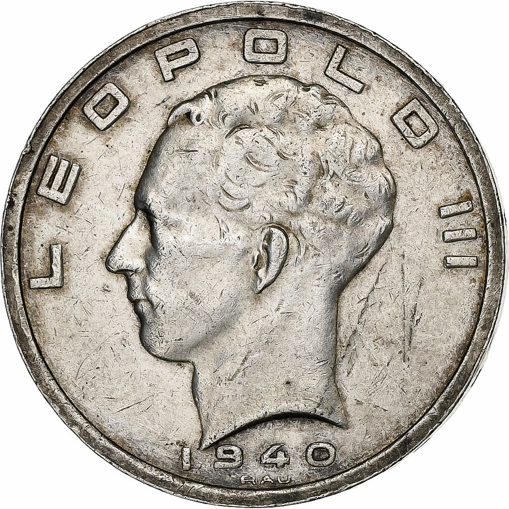 Belgio, Leopold III, 50 Francs, 50 Frank, 1940, Argento, BB+, KM:122.2