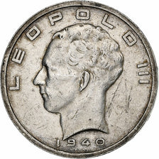 Belgio, Leopold III, 50 Francs, 50 Frank, 1940, Argento, BB+, KM:122.2