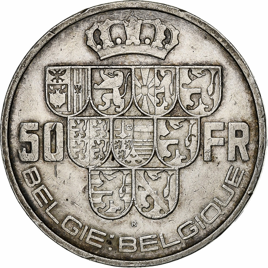 Belgio, Leopold III, 50 Francs, 50 Frank, 1940, Argento, BB+, KM:122.2