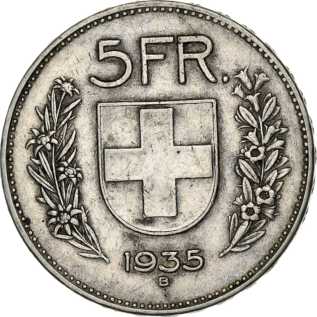 Svizzera, 5 Francs, 1935, Bern, Argento, BB, KM:40