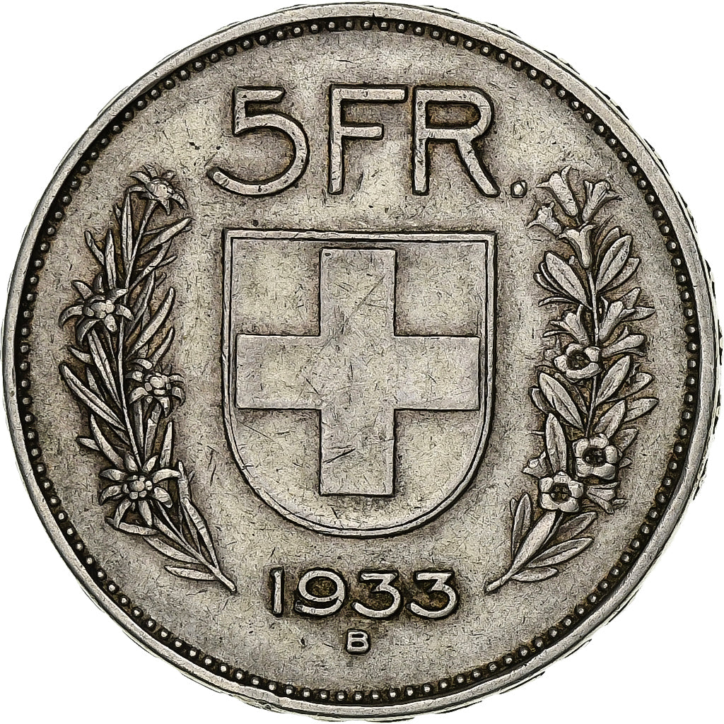 Svizzera, 5 Francs, 1933, Bern, Argento, BB, KM:40